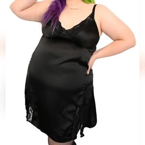 Foxblood black satin slip dress